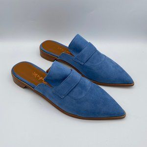 XYD Womens Blue Retro Backless Slip On Loafer Flat